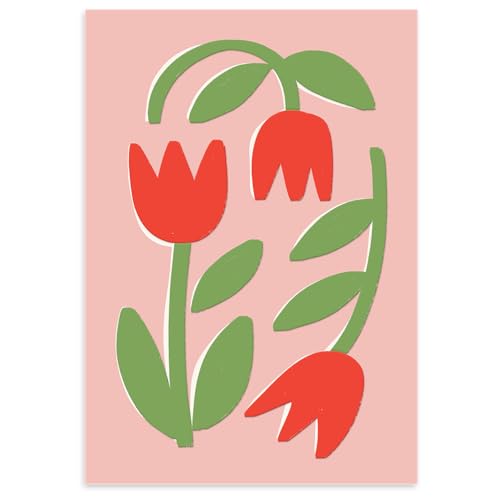 Lady Jayne Note Cards Set of 12 Boxed Embossed Cards with Gold Foil-Lined Envelopes, 3.5" x 5", Oversized Red Tulips - color: Tulips