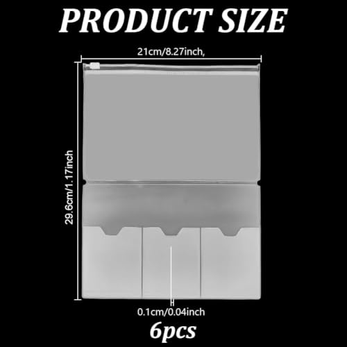 AHANDMAKER 6 Pack Clear Inserts Pouch 4 Insert Zipper Pocket Refill Clear Zipper Pocket for Refillable Travel Journals Notebook Planners Accessories, A5 Size - 11.2" x 8.2" - size: 28.5x21x0.1cm