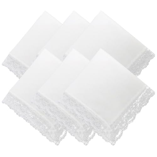 Lace Handkerchiefs for Women Pack, Cotton Ladies White Hankies - color: 6pcs-01