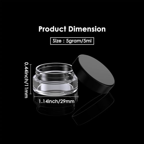 Eternal Moment 50 Pack 5G Sample Containers with Lids Cosmetic Small Jars | Makeup Travel Jars for Cream, Bead, Eye Shadow, Jewelry, Lotions, Powders, Glitters Lip Gloss with Labels,Spatulas (Black) - color: Black Lid, size: 0.17 Ounce