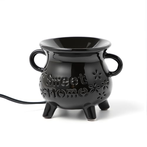 TTJ Ceramic Cauldron Wax Melt Warmer with Sweet Home Design, Electric Wax Burner for Home Fragrance, Decorative Candle Warmer with Two Handles, Ideal Gift for Valentine's Day, Wedding, Birthday,Black - color: Black