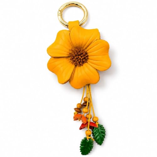 Angyape Flower Bag Charms for Women Purse Charms for Handbags Leather Flower Keychain Retro Aesthetic Keychain Accessories - color: L: Yellow