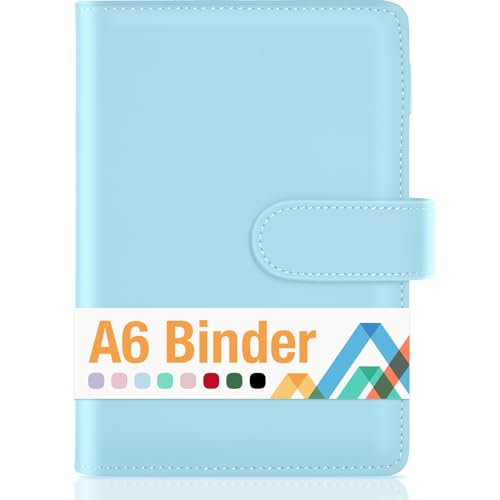 Sooez A6 Notebook Binder, 6 Ring Planner with Stylish Design, Loose Leaf Personal Organizer Binder Cover with Magnetic Buckle Closure, PU Leather Binder for Women with Soft Colors, 7.48"x5.2" - color: Mint Blue, size: A6