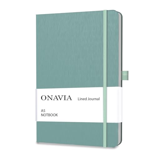 ONAVIA A5 Notebooks for Work, Lined Journal, 160 Pages, Green | 80 Sheets, 5.8 x 8.3 in, Lay Flat, College Ruled, A5 Hardcover Journal, Lined Notebook for Work, School, Note Taking - color: Midnight Green