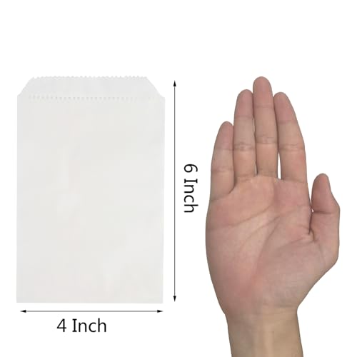 100-pack 4x6 Inches White Kraft Paper Bags for Bakery Cookies Treats Snacks Sandwiches Popcorn Small Gift bag - color: White-4x6 Inch