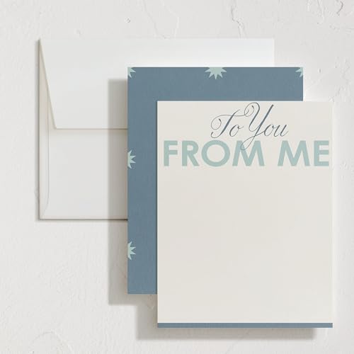Minted To You From Me Stationery Set, Set of 10, Flat Note Cards & Envelopes for Invitiations and Handwritten Thank You Messages, Blue Star Backer Design, Gifts for Men or Women, Luxurious Paper - color: White