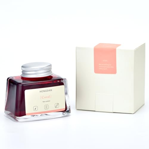 Hongdian Fountain Pen Bottled Ink Coral Color, 60ml Non Carbon Inkwell Bottle, Artist Calligraphy Ink - color: Coral