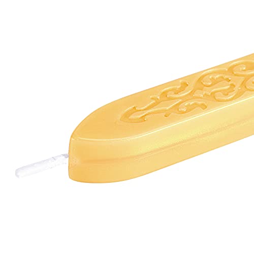 Yoption 5Pcs Gold Sealing Wax Sticks with Wicks for Wax Seal Stamp | Embossed Pattern Wax Sticks for Wedding Invitation, Christmas Card, Envelope, Snail Mail, Wine Package, Gift Wrapping - color: Light Golden