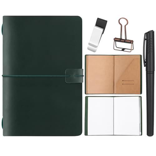 Thenshop Leather Travel Notebook 3 Inserts, Green, A5 Size - color: Green, size: A5 Size