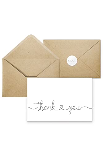 Thank You Cards with Kraft Envelopes and Stickers, Bulk Pack of 20, 4x6 Inch Professional Looking - Suitable for Business, Baby Shower, Wedding, Small Business, Graduation, Bridal Shower, Funeral | 4"x6", Heavyweight Cardstock with Thank You Stickers, For
