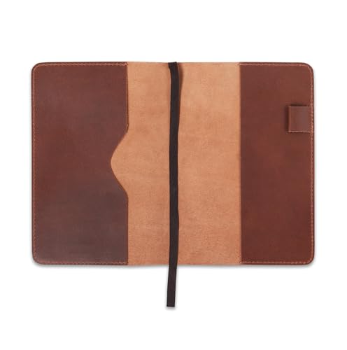 Handmade Refillable A5 Leather Journal Cover 9 x 6 in, Tan - color: Tan