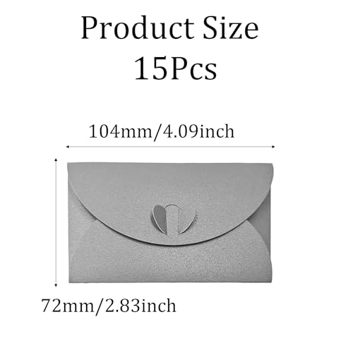 Mini Card Envelopes, 15Pcs Small Envelopes for Gift Cards, Credit Cards, Business Cards, Heart Clasp Holders for Weddings, Birthdays, Baby Showers, Parties, Grey - color: Grey