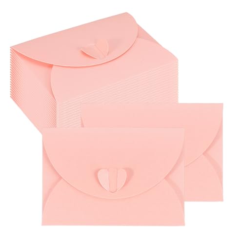 PATIKIL Mini Card Envelopes 4"x2.8", Cute Cards Holder with Heart Clasp for Birthday Weddings Favors Business Greeting Cards (Pink, Pack of 50) - color: Pink