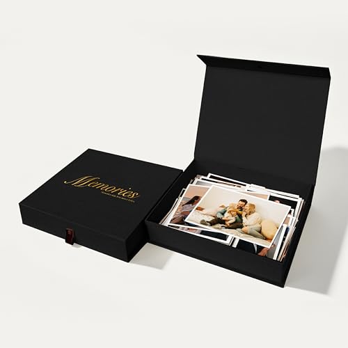 5x7 Premium Linen & Gold Foil Archival Photo Storage Box with Lid - Stackable Memory Keepsake Organizer for Photos, Certificates, Passports, Jewelry & Craft Supplies,Black - color: Black, size: 5x7"