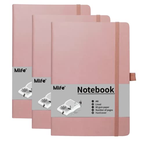 Mlife A6 Small Journal Notebook, Lined Pocket Notebook with Pen Holder, Mini Notebook Hardcover, 192 Pages, 3.9 inches * 5.5 inches Journal for Women and Man (3Pack Pink) - color: Pink, size: 3 Packs