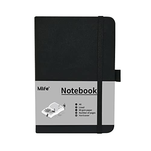 Mlife A6 Small Journal Notebook, Lined Pocket Notebook with Pen Holder, Mini Notebook Hardcover, 192 Pages, 3.9 inches * 5.5 inches Journal for Women and Man（1PACK Black） - color: Black, size: 1 Pack