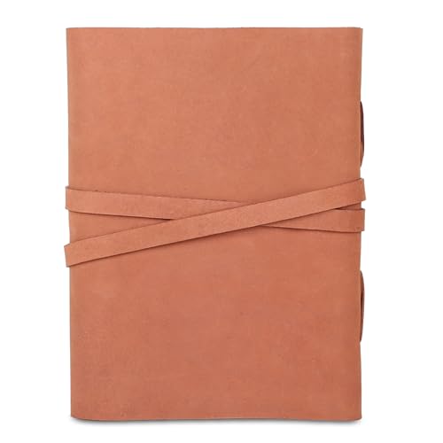 Leather Journal with Deckle Edge Paper 8x6 inch and Vintage Key | Handmade Writing Notebook Diary | Bound Daily Notepad for Men & Women Medium, Sketch/Writing pad for Artists - color: Sunset Peach, size: 8 x 6, style: Unlined Deckle Paper
