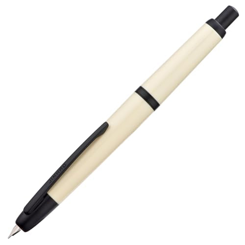 Jinhao 20 Press Fountain Pen, Ivory White Retractable Medium Nib with Ink Converter Set (Black Clip) - color: Ivory White (Black Clip), style: Medium