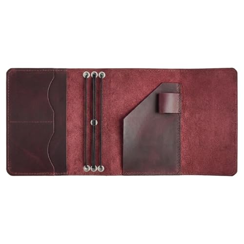 Refillable Leather Journal Cover A6 – Handmade Leather Notebook Cover with 3 Elastic Bands, Card Slots & Pen Holder, Traveler's Journal Case, Fits 4.1" x 5.8" Notebooks (Paper Not Included), Burgundy - size: A6