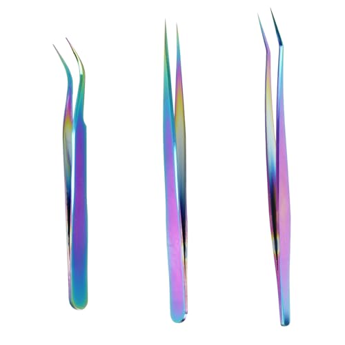 pson 3PCS Rainbow Tweezers Set, Stainless Steel Pointed Craft Tweezers, Colorful Fine Tip Tweezer Tools for Jewelry Making, Eyelash Extension, Repair, DIY (1 straight and 2 curved) - style: 1 straight and 2 curved