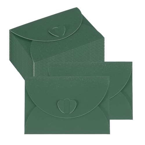 PATIKIL Mini Card Envelopes 4"x2.8", Cute Cards Holder with Heart Clasp for Birthday Weddings Favors Business Greeting Cards (Dark Green, Pack of 50) - color: Dark Green