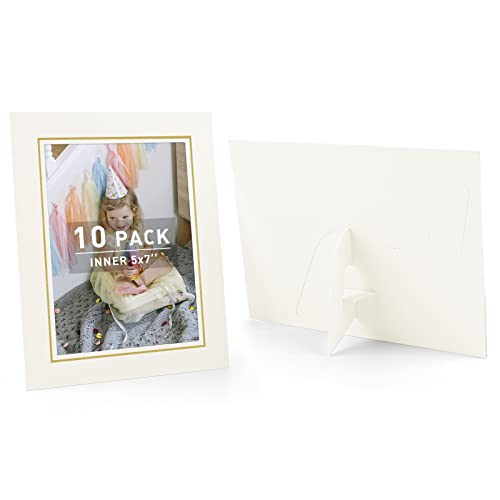 Golden State Art, Paper Picture Frames With Easel, 5X7, 10 Pack | Ivory with Gold Lining, Photo Frame Cards, DIY Cardboard - color: Ivory/Gold Lining, size: 10 Pack