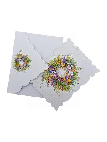 Poster Foundry Wreath Boxed Note Cards by Carol Wilson. 10 embossed 4x5 Die-Cut Notecards and Matching Envelopes in Decorative Gift Box with Magnetic Flap. NCP2133 - color: Floral - Wreath, style: 1 Gift Box Set / 10 Cards Total