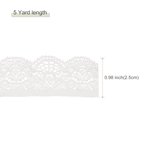MECCANIXITY Lace Trim Vintage Crochet 0.98" x 5yards White Lace Ribbon for DIY Scrapbooking Clothes Fabric Wedding Decoration Gift Wrap - color: White, size: 1" x 5 Yards
