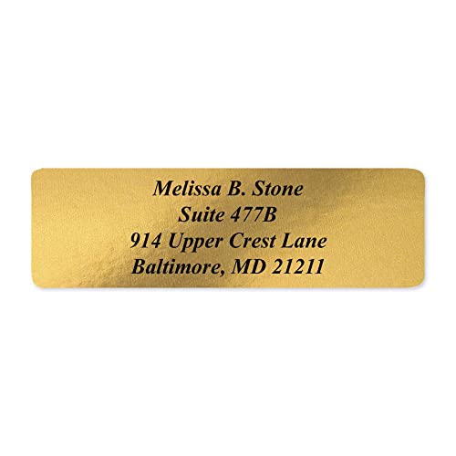 Gold Foil Personalized Return Address Labels with Elegant Dispenser - Roll of 250 Custom Stickers - color: Gold Foil, size: 250 Labels