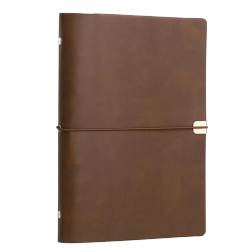 PATIKIL A5 Leather Binder Journal Cover, 6 Ring Refillable Binder Loose Leaf Notebook Protector with Elastic Closure No Paper for Work Meeting Notebook Folder, Coffee Brown - color: Coffee Brown, size: A5