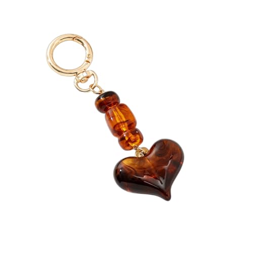 Vintage Amber Tortoise Print Heart Dangle Keychain