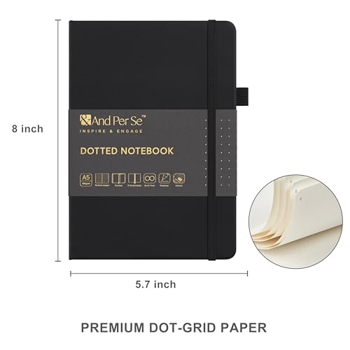 &And Per Se Dotted Journal Kit, A5 Hardcover Dot Grid Journal Notebook Set for Beginners with Journaling Supplies Stencils, Stickers, Washi Tapes & Colored Pens Accessories (Black) - color: Black, size: 176-Dotted Journal Kit