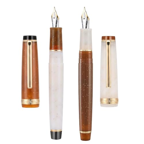 Jinhao 82 Acrylic Fountain Pen Set (2 Pack), Fine Nib Pen, Milk Coffee - color: Milk coffee color