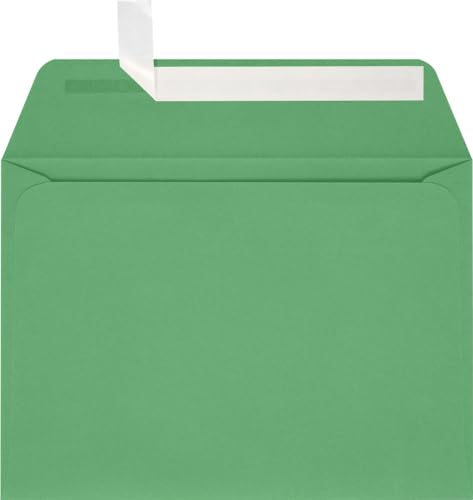 LUXPaper A7 Full Face Window Envelopes | Peel & Press | 5 1/4" x 7 1/4" | Holiday Green | 80lb. Text | 50 Qty - color: Green