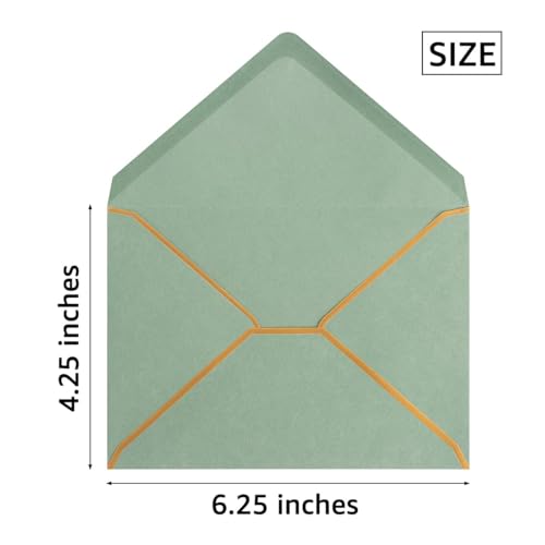 50 Pack A4 Envelopes Sage Green 4x6 with Gold Border, 4.25x6.25 - color: Sage Green, size: A4 (4.25x6.25)