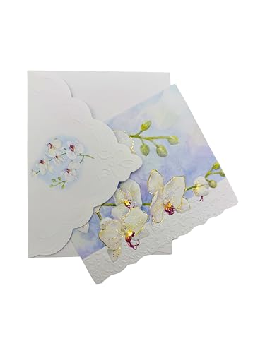 Poster Foundry White Orchid Boxed Note Cards by Carol Wilson. 10 embossed 4x5 Die-Cut Notecards and Matching Envelopes in Decorative Gift Box with Magnetic Flap. NCP2213 - color: Floral - White Orchid, style: 1 Gift Box Set / 10 Cards Total