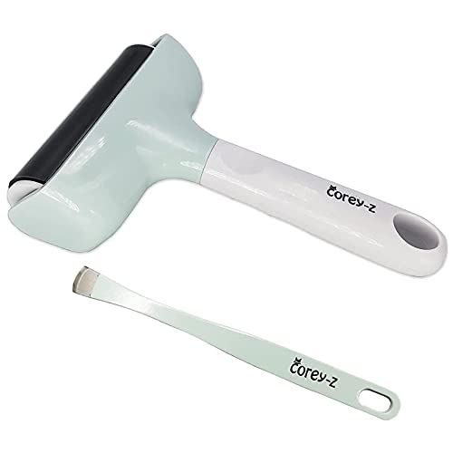 Brayer Roller, Broad Tip Tweezers, MAT Remover Set, Brayer Tool, Roller for Vinyl, Tape Construction Tool for Printmaking Wallpapers Stamping Gluing Application - color: Mint+Gray