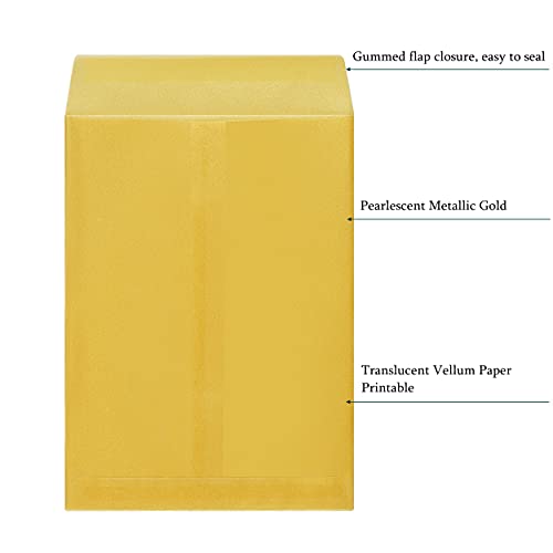 Quotidian Metallic Gold Vellum Paper Envelopes 4.75x6.5 in, 50 Count - color: Metallic Gold