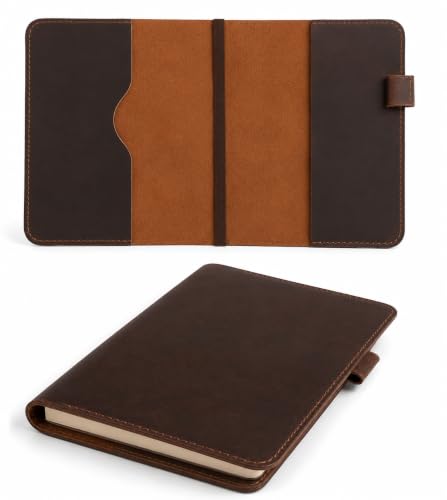 Handmade A5 Leather Journal Cover 9 x 6 in, Dark Brown - color: Dark Brown
