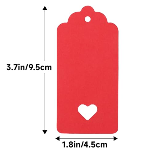 G2PLUS Red Gift Tags with String, 100PCS Hollow Heart Tag, 3.7x1.8in - style: Hollow Heart Red