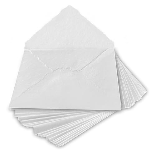 Wanderings Handmade White Deckle Edge Envelope - 4.25x6.25" - Package of 25 Cold Press Sheets - for Announcements Wedding Invitations Greeting Cards Crafts - Thick 150 GSM - color: White, size: Small 4.25" x 6.25"