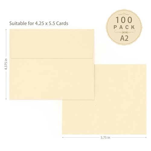 100 Pack Goefun A2 Cream Self Seal Envelopes, 4.375 x 5.75 - color: cream, size: A2