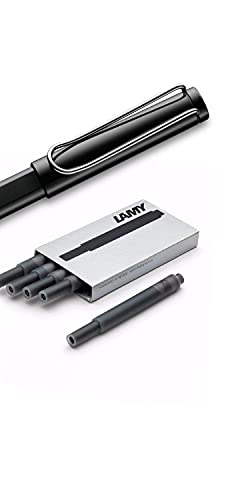 LAMY Safari Fountain Pen (19M) Black & 5 Black Ink Cartridges (LT10BK, L19BKM) - color: Black
