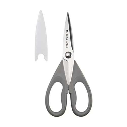 KitchenAid All Purpose Kitchen Shears with Protective Sheath Durable Stainless Steel Scissors, Dishwasher Safe, Soft Grip Comfort Handle, 8.72 Inch, Gray - color: Gray, size: 1 Pack