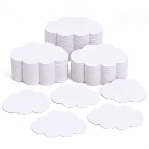 600 Pcs Cloud Paper Cutouts for Bulletin Board, 1.97'' x 1.38'' Small Cloud Die Cuts Paper Shapes for Classroom Decorations, Weather Theme DIY Craft Projects, School Wall Decor - style: Clouds