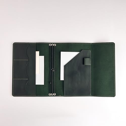 Genuine Leather Regular Notebook Cover 4.5" x 8.5" – Handmade Refillable Journal Cover with Card Pockets, Pen Holder & 3 Elastic Bands – Trifold Notebook Case (Paper Not Included), Green - size: Regular