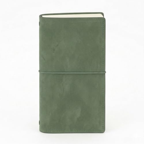 SOARIKING Premium Refillable Leather Traveler's Journal, Handcrafted Standard Size 8.5x4.5 Inch Travel Notebook with 5 Inserts, Brown (Moss green)