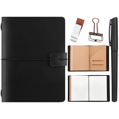Thenshop Leather Travel Notebook 3 Inserts,Black,Passport Size | Refillable Travel Journal with Pen Holder and Clip, Passport Notebook Accessories for Organizing Notes, Handmade Diary - color: Black, size: Passport Size