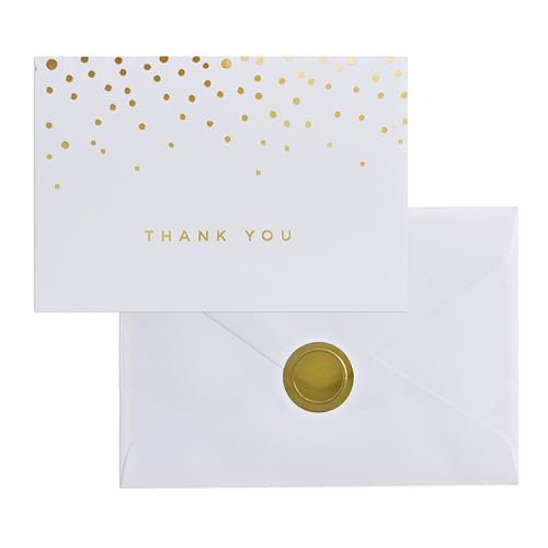 Gartner Studios Gold Foil Dots Thank You Cards with Envelopes, 50-Pack | Send gratitude in style for showers & events. 50 blank folded notes with gold foil dots, envelopes & gold foil seals. - color: White and Gold, size: 3.5 inches x 5 inches