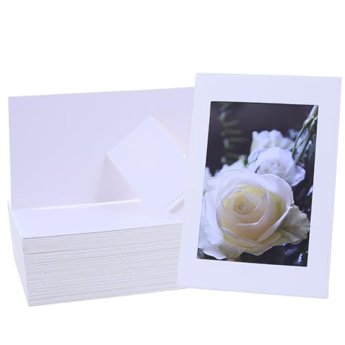 Meonua 48 Pack Standing Paper Picture Frames,4x6Cardboard Photo Frame with Easel,Paper Photo Frame Cards,Gallery Frames Bulk For DIY,Father's Day,Classroom (white)